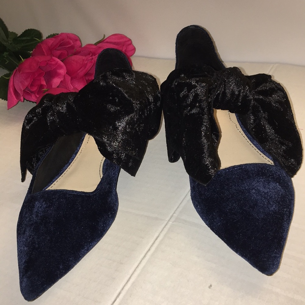 Zara Women Black Blue Velvet Flats Shoes Size 35